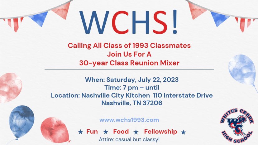 WCHS C/O 1993 - 30th Class Reunion Nashville Itinerary.